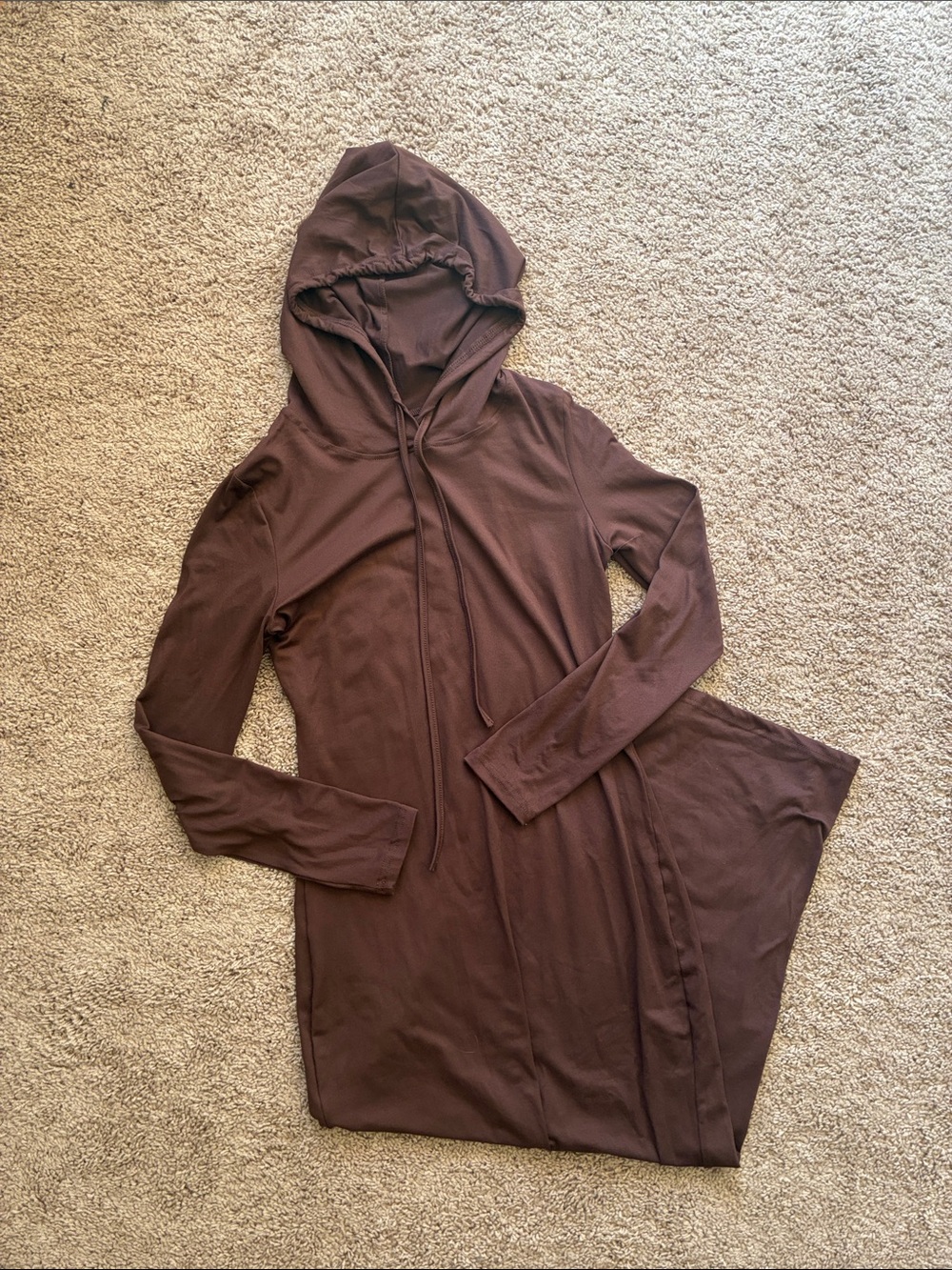 Long Hooded Maxi Dress in Deep Brown